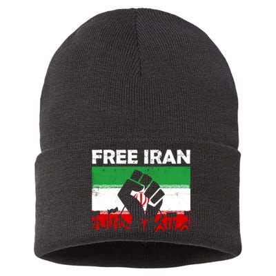 Vintage Free Iran Stand With Women Iranian Flag Raised Hand Sustainable Knit Beanie