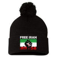 Vintage Free Iran Stand With Women Iranian Flag Raised Hand Pom Pom 12in Knit Beanie