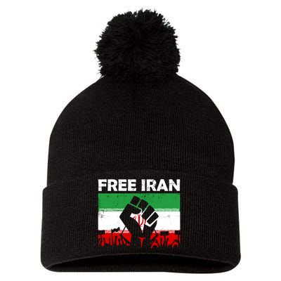 Vintage Free Iran Stand With Women Iranian Flag Raised Hand Pom Pom 12in Knit Beanie