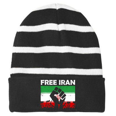 Vintage Free Iran Stand With Women Iranian Flag Raised Hand Striped Beanie with Solid Band