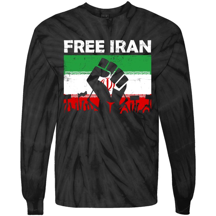 Vintage Free Iran Stand With Women Iranian Flag Raised Hand Tie-Dye Long Sleeve Shirt