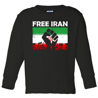 Vintage Free Iran Stand With Women Iranian Flag Raised Hand Toddler Long Sleeve Shirt