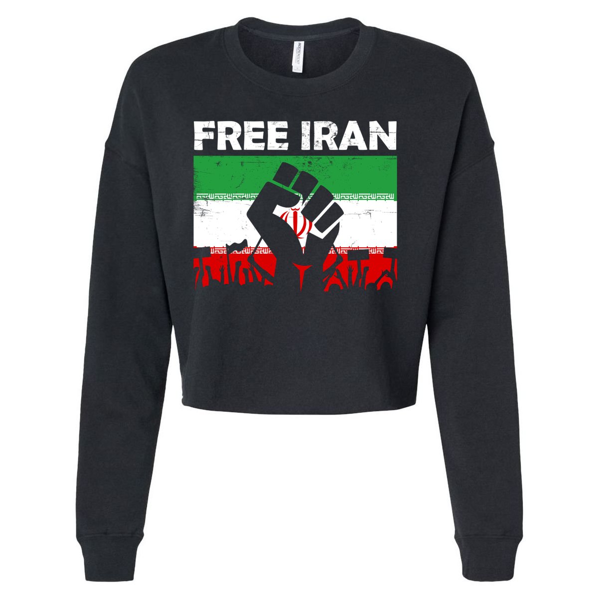 Vintage Free Iran Stand With Women Iranian Flag Raised Hand Cropped Pullover Crew