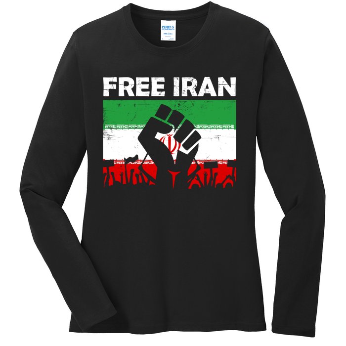 Vintage Free Iran Stand With Women Iranian Flag Raised Hand Ladies Long Sleeve Shirt