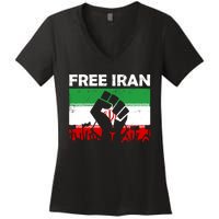 Vintage Free Iran Stand With Women Iranian Flag Raised Hand Women's V-Neck T-Shirt