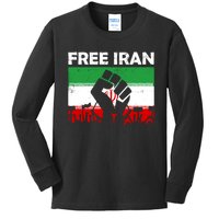 Vintage Free Iran Stand With Women Iranian Flag Raised Hand Kids Long Sleeve Shirt