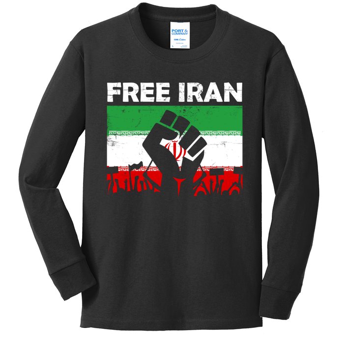 Vintage Free Iran Stand With Women Iranian Flag Raised Hand Kids Long Sleeve Shirt