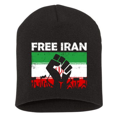 Vintage Free Iran Stand With Women Iranian Flag Raised Hand Short Acrylic Beanie