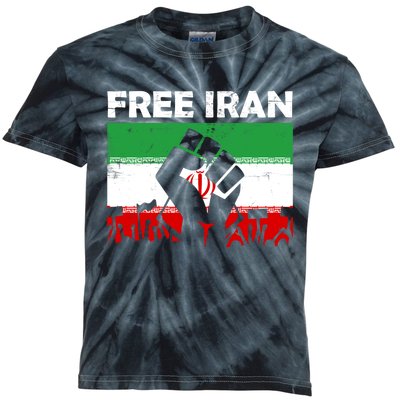 Vintage Free Iran Stand With Women Iranian Flag Raised Hand Kids Tie-Dye T-Shirt