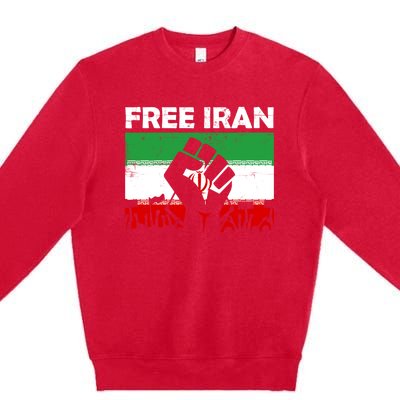 Vintage Free Iran Stand With Women Iranian Flag Raised Hand Premium Crewneck Sweatshirt