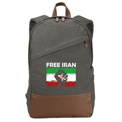 Vintage Free Iran Stand With Women Iranian Flag Raised Hand Cotton Canvas Backpack