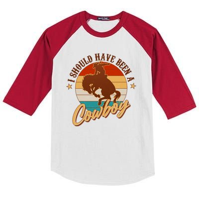 Vintage Funny I Should Have Been A Cowboy Kids Colorblock Raglan Jersey