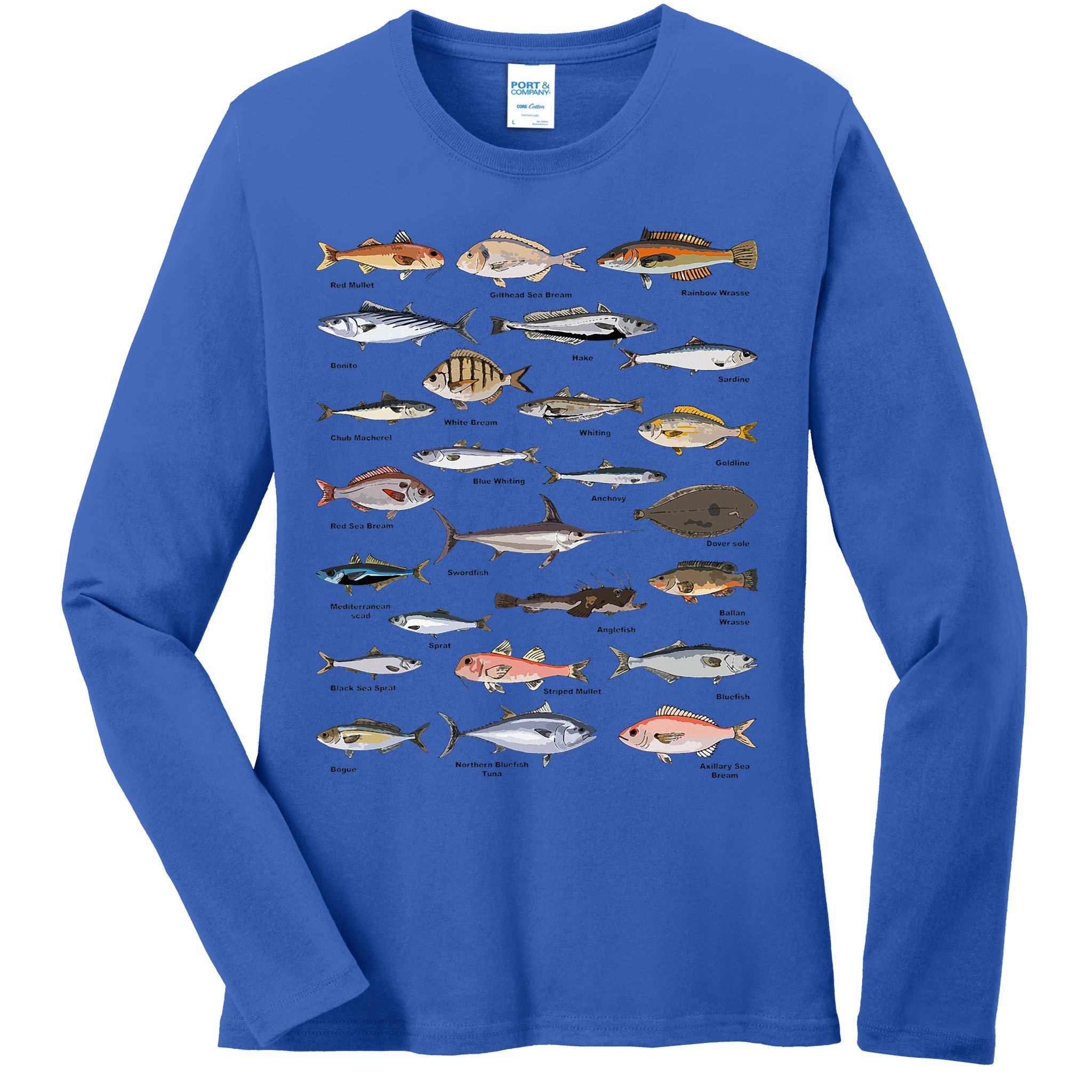 Vintage Fish Identification Chart Fishing Ladies Long Sleeve Shirt