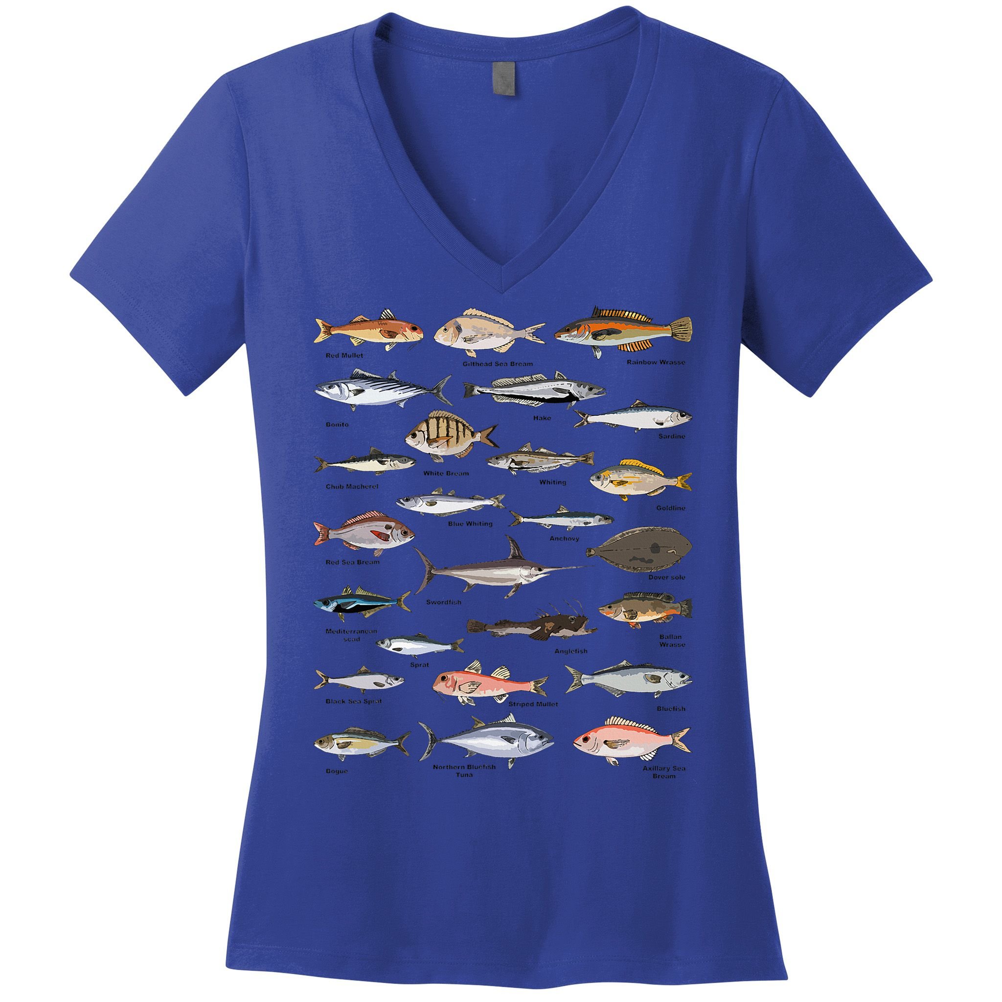 Vintage Fish Identification Chart Fishing Women's V-Neck T-Shirt