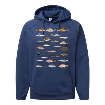 Vintage Fish Identification Chart Fishing Performance Fleece Hoodie