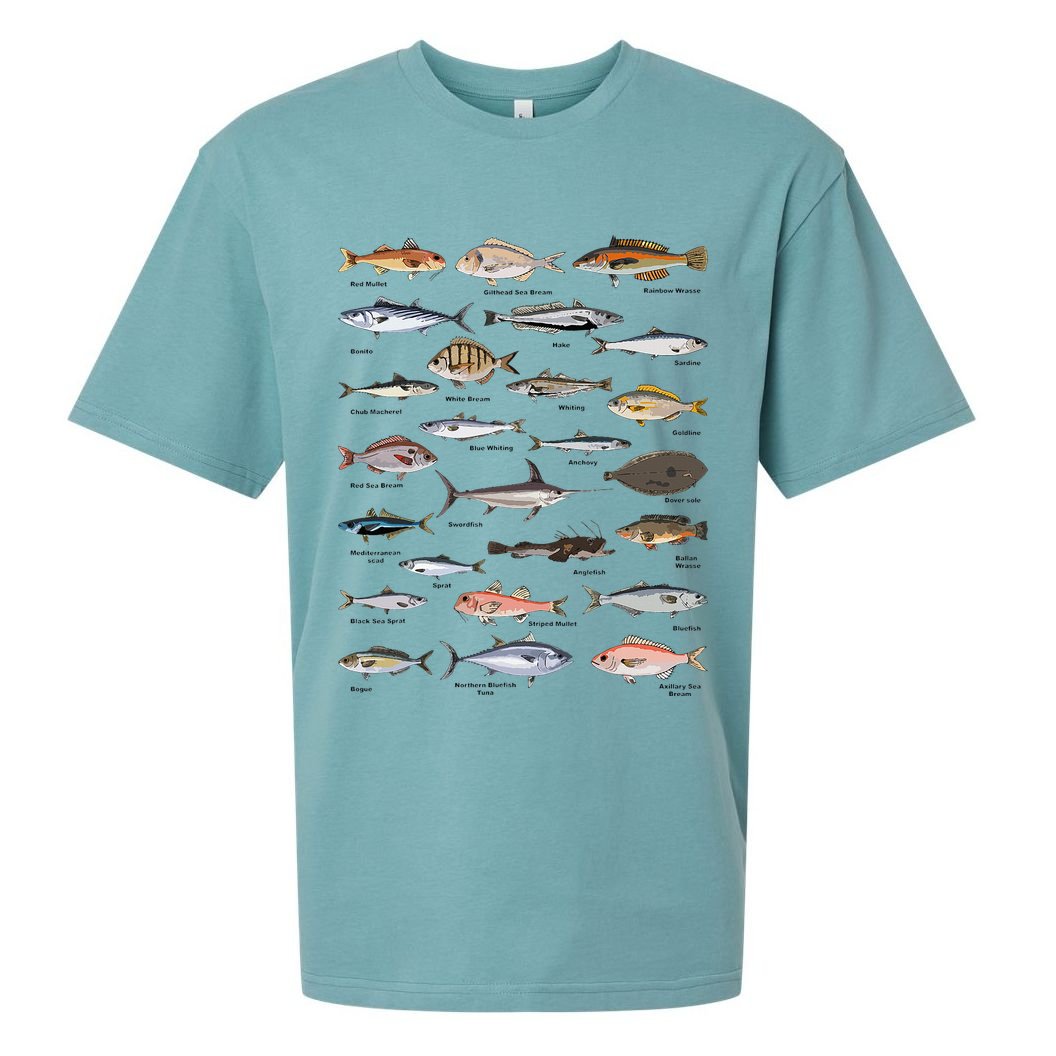 Vintage Fish Identification Chart Fishing Sueded Cloud Jersey T-Shirt
