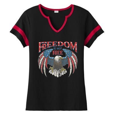 Vintage Freedom Is Not Free Eagle American Flag 4th Of July Ladies Halftime Notch Neck Tee