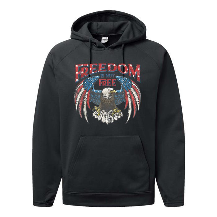 Vintage Freedom Is Not Free Eagle American Flag 4th Of July Performance Fleece Hoodie