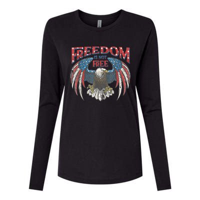 Vintage Freedom Is Not Free Eagle American Flag 4th Of July Womens Cotton Relaxed Long Sleeve T-Shirt