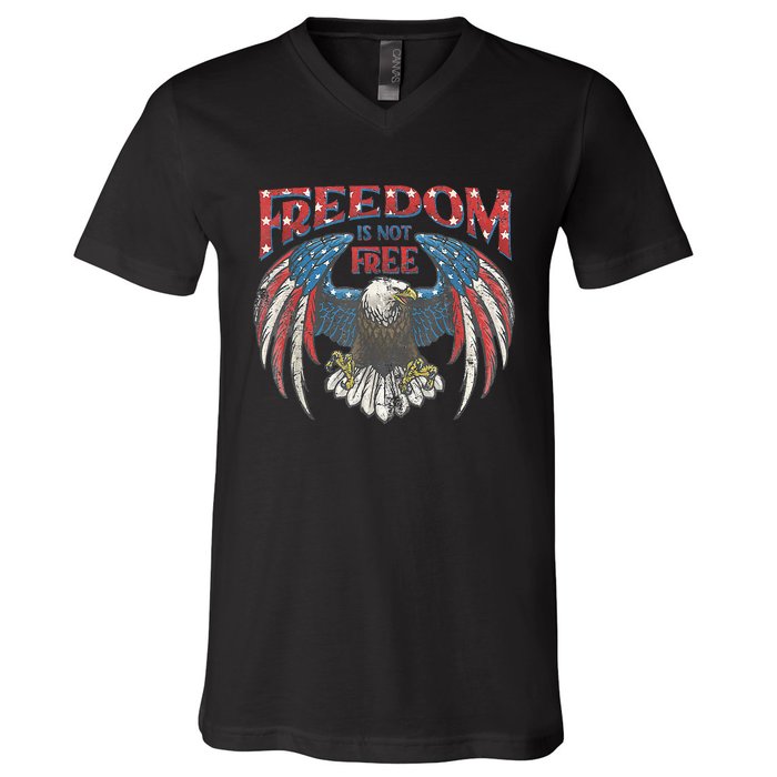 Vintage Freedom Is Not Free Eagle American Flag 4th Of July V-Neck T-Shirt