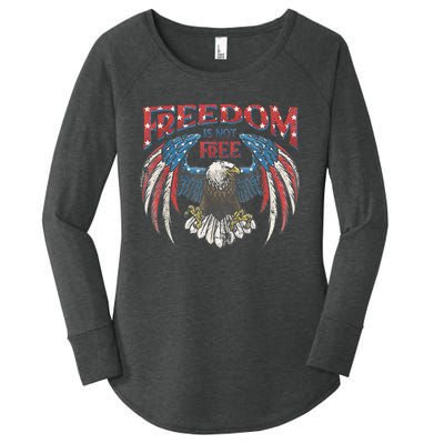 Vintage Freedom Is Not Free Eagle American Flag 4th Of July Women's Perfect Tri Tunic Long Sleeve Shirt