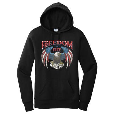 Vintage Freedom Is Not Free Eagle American Flag 4th Of July Women's Pullover Hoodie