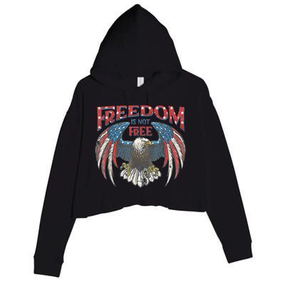 Vintage Freedom Is Not Free Eagle American Flag 4th Of July Crop Fleece Hoodie