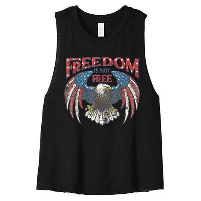 Vintage Freedom Is Not Free Eagle American Flag 4th Of July Women's Racerback Cropped Tank