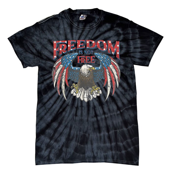 Vintage Freedom Is Not Free Eagle American Flag 4th Of July Tie-Dye T-Shirt