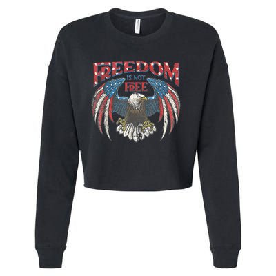 Vintage Freedom Is Not Free Eagle American Flag 4th Of July Cropped Pullover Crew