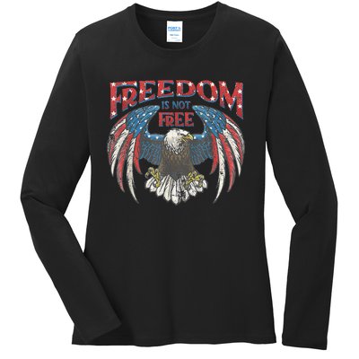 Vintage Freedom Is Not Free Eagle American Flag 4th Of July Ladies Long Sleeve Shirt