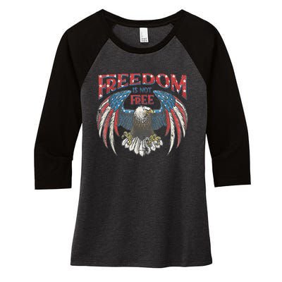 Vintage Freedom Is Not Free Eagle American Flag 4th Of July Women's Tri-Blend 3/4-Sleeve Raglan Shirt