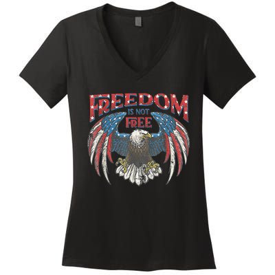 Vintage Freedom Is Not Free Eagle American Flag 4th Of July Women's V-Neck T-Shirt