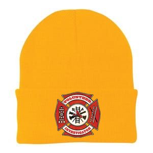 Volunteer Fire Investigator Firefighter Red Maltese Cross Gift Knit Cap Winter Beanie