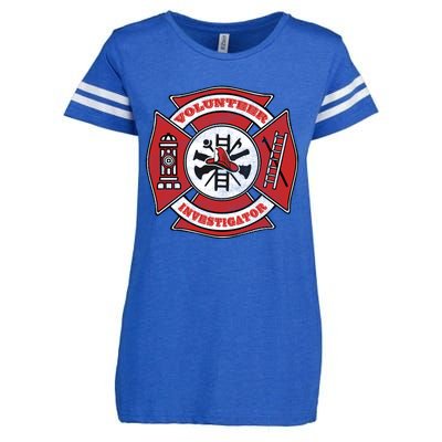 Volunteer Fire Investigator Firefighter Red Maltese Cross Gift Enza Ladies Jersey Football T-Shirt