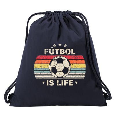 Vintage Futbol Is Life Football Lover Soccer Drawstring Bag