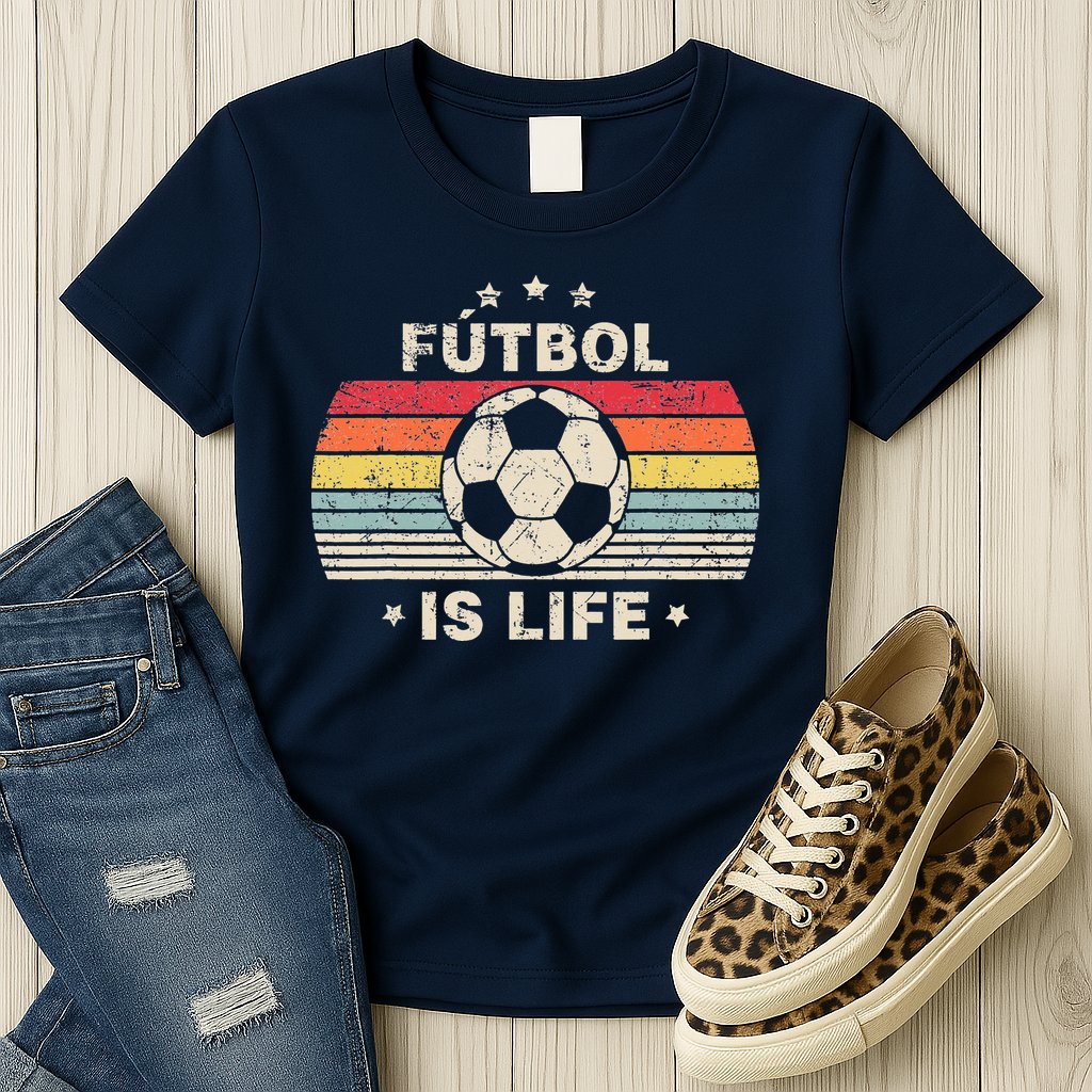 Vintage Futbol Is Life Football Lover Soccer Womens T-Shirt