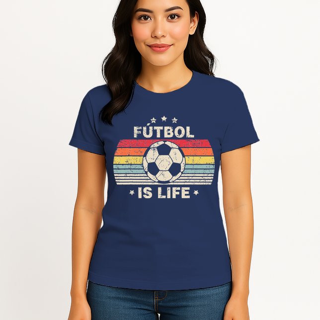 Vintage Futbol Is Life Football Lover Soccer Womens T-Shirt