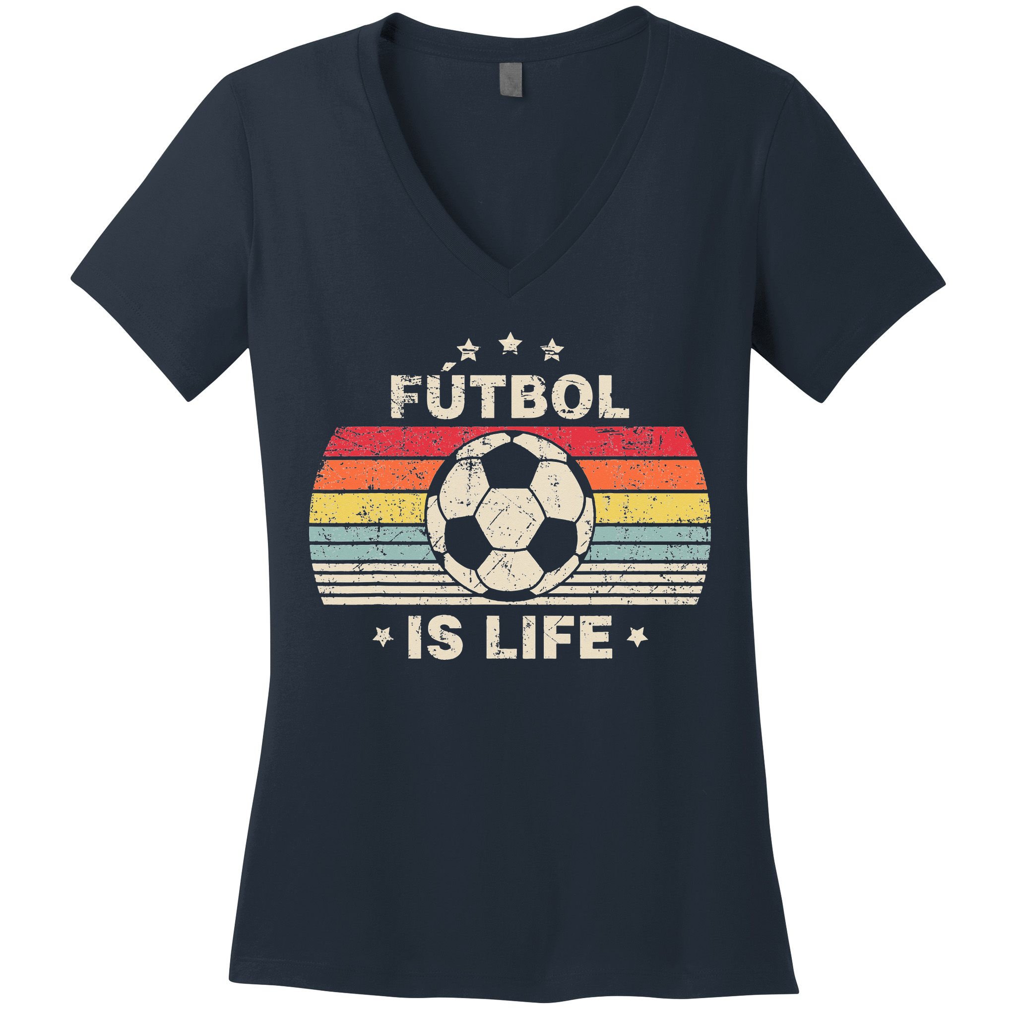 Vintage Futbol Is Life Football Lover Soccer Women's V-Neck T-Shirt