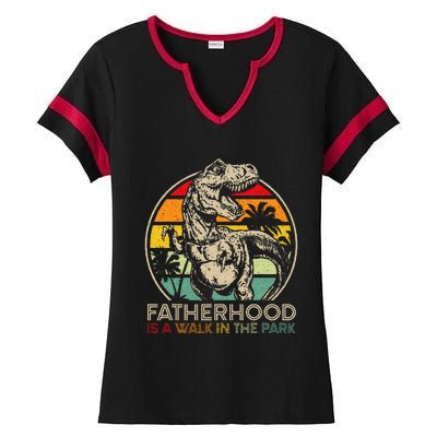 Vintage Fatherhood Is A Walk In The Park Dad T Rex Dinosaur Ladies Halftime Notch Neck Tee