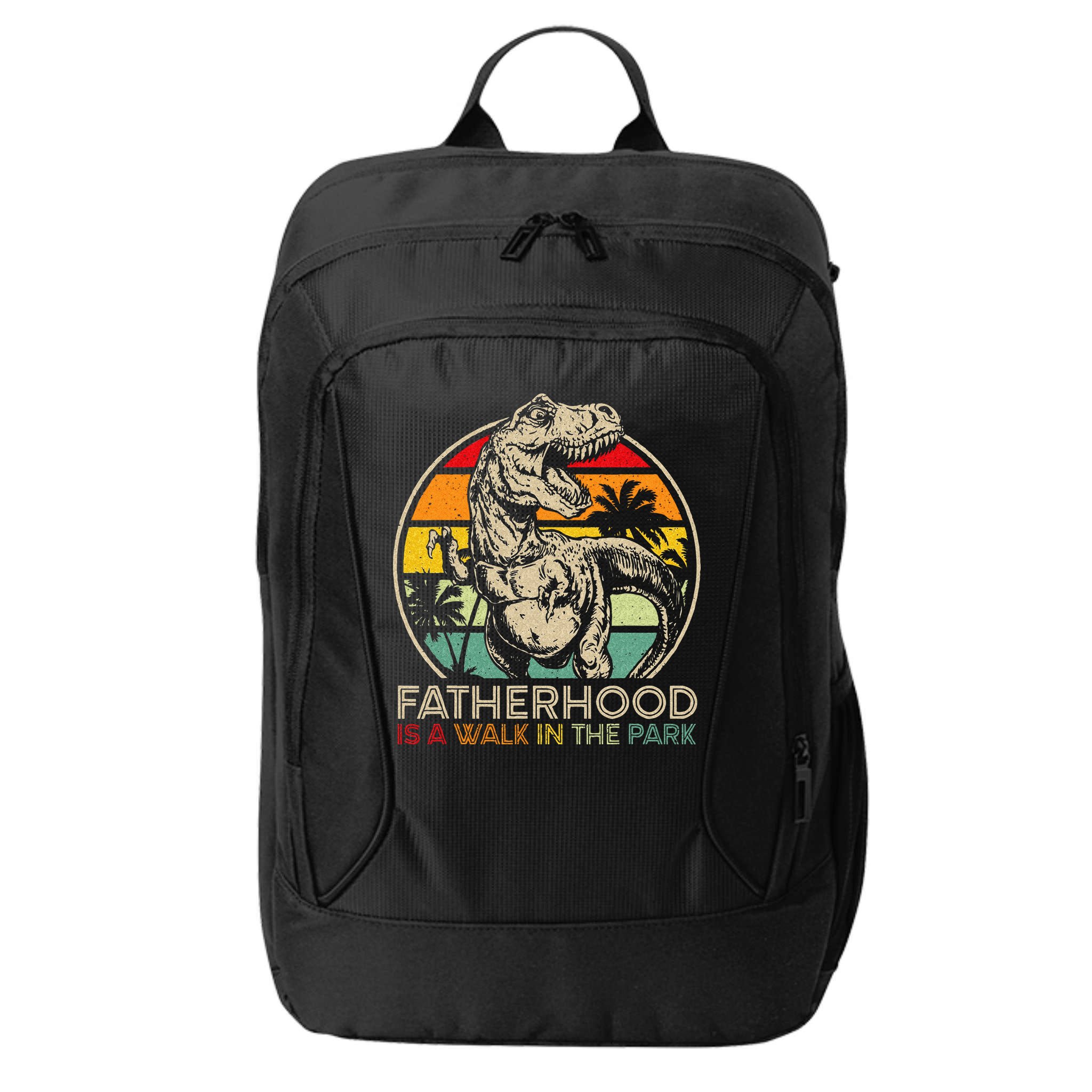 Vintage Fatherhood Is A Walk In The Park Dad T Rex Dinosaur City Backpack