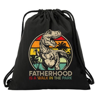 Vintage Fatherhood Is A Walk In The Park Dad T Rex Dinosaur Drawstring Bag