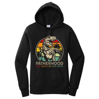 Vintage Fatherhood Is A Walk In The Park Dad T Rex Dinosaur Women's Pullover Hoodie