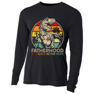 Vintage Fatherhood Is A Walk In The Park Dad T Rex Dinosaur Cooling Performance Long Sleeve Crew