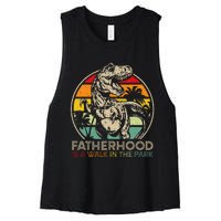 Vintage Fatherhood Is A Walk In The Park Dad T Rex Dinosaur Women's Racerback Cropped Tank