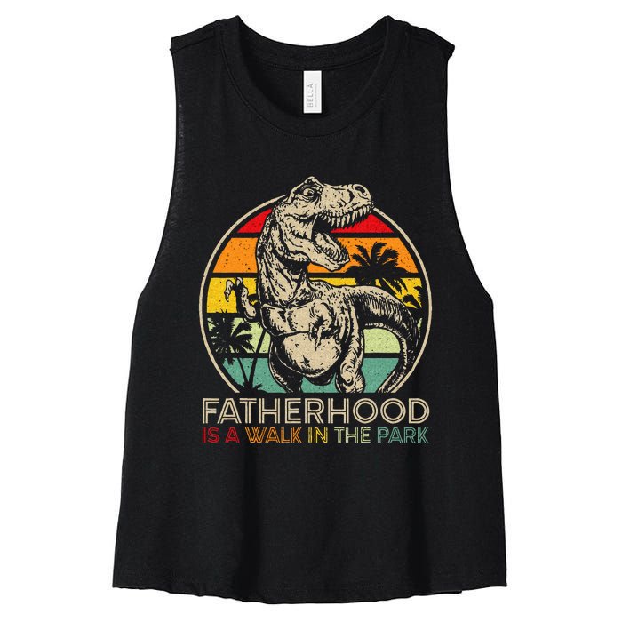 Vintage Fatherhood Is A Walk In The Park Dad T Rex Dinosaur Women's Racerback Cropped Tank