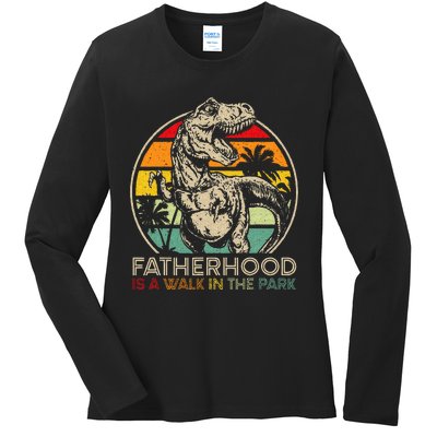 Vintage Fatherhood Is A Walk In The Park Dad T Rex Dinosaur Ladies Long Sleeve Shirt