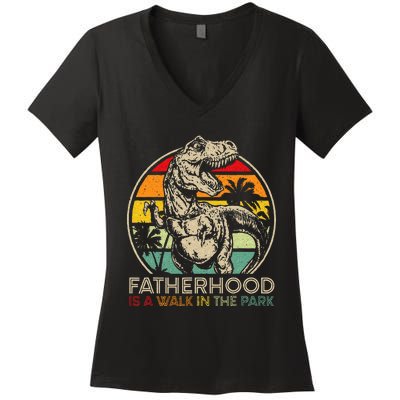 Vintage Fatherhood Is A Walk In The Park Dad T Rex Dinosaur Women's V-Neck T-Shirt