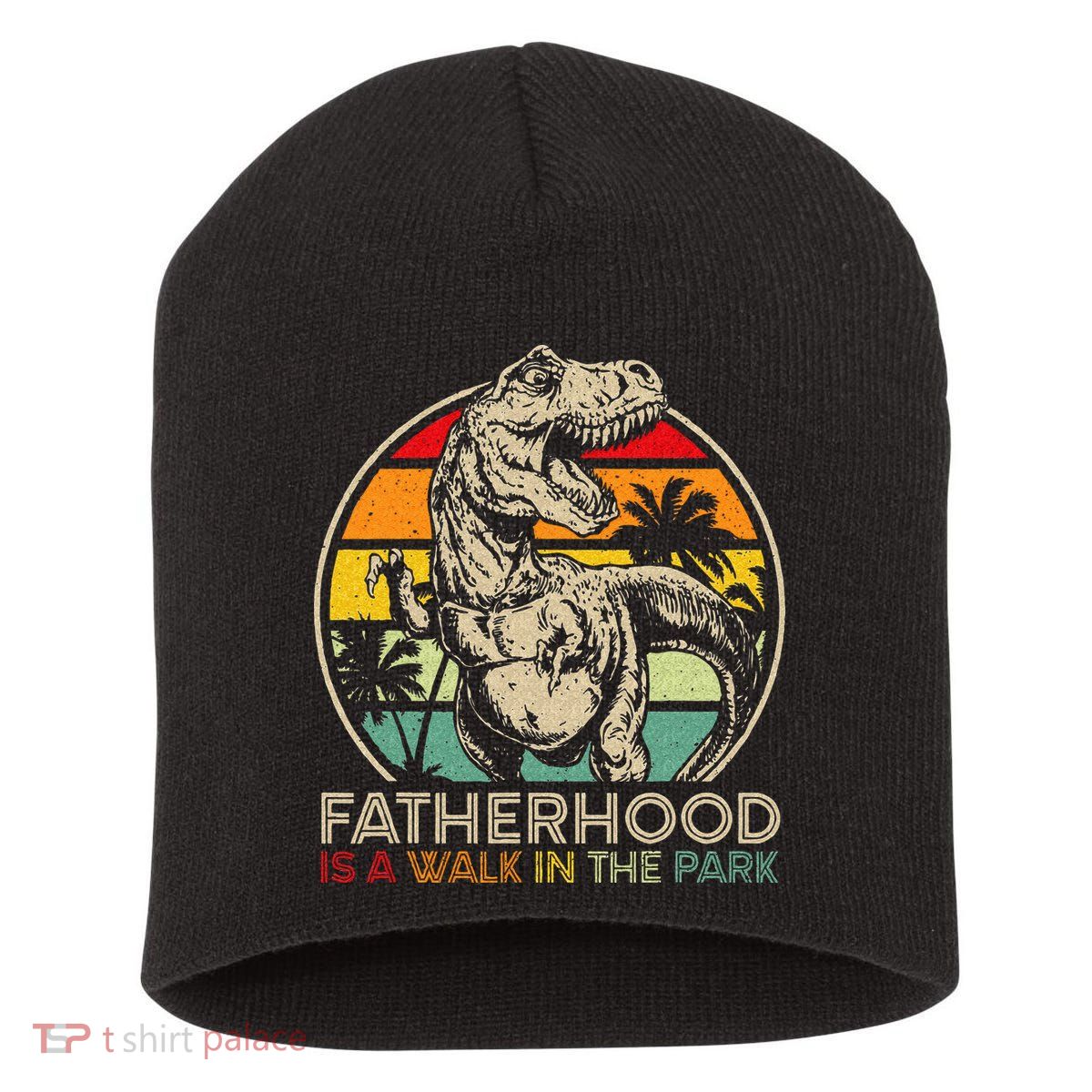 Vintage Fatherhood Is A Walk In The Park Dad T Rex Dinosaur Short Acrylic Beanie