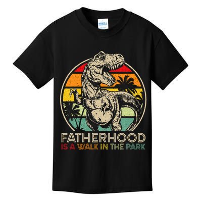 Vintage Fatherhood Is A Walk In The Park Dad T Rex Dinosaur Kids T-Shirt